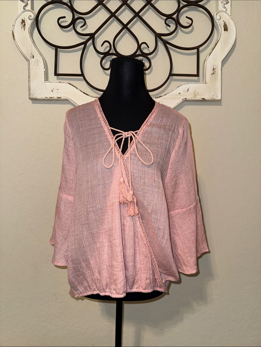 PPLA Light Pink Tie-Front Peasant Tunic